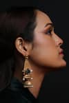 Buy_The Bling Girll_Gold Plated Pearls, Stones, Cut Work Moon Motif Jhumka Earrings _at_Aza_Fashions