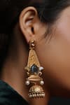 The Bling Girll_Gold Plated Pearls, Stones, Cut Work Moon Motif Jhumka Earrings _Online_at_Aza_Fashions