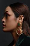 Buy_The Bling Girll_Gold Plated Pearls, Stones, Cut Work Elephant Motif Ruby Emerald Danglers _at_Aza_Fashions