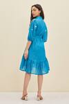 Shop_Meadow_Blue Silk, Cotton Organza Floral Shirt Collar Ether Puff Sleeve Dress_at_Aza_Fashions