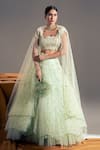 Buy_Shloka Sudhakar_Green Organza, Net, Crepe Floral Square Neck Embroidered Lehenga Set _at_Aza_Fashions