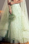 Shop_Shloka Sudhakar_Green Organza, Net, Crepe Floral Square Neck Embroidered Lehenga Set _Online_at_Aza_Fashions