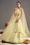 Buy_Shloka Sudhakar_Yellow Organza, Net, Suede Floral V Neck Embroidered Lehenga Set _at_Aza_Fashions
