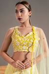 Buy_Shloka Sudhakar_Yellow Organza, Net, Suede Floral V Neck Embroidered Lehenga Set _Online_at_Aza_Fashions
