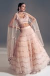 Buy_Shloka Sudhakar_Pink Organza, Net Scallop U Neck Embroidered Lehenga Set _at_Aza_Fashions