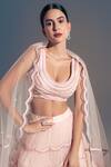Buy_Shloka Sudhakar_Pink Organza, Net Scallop U Neck Embroidered Lehenga Set _Online_at_Aza_Fashions