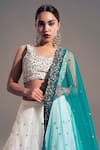 Shop_Shloka Sudhakar_White Raw Silk, Organza, Net Floral V Neck Embroidered Lehenga Set _Online_at_Aza_Fashions