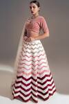 Buy_Shloka Sudhakar_White Net, Satin, Suede Chevron V Neck Applique Work Lehenga Set _at_Aza_Fashions