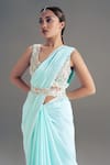 Shloka Sudhakar_Blue Crepe Embroidered Floral Saree With Blouse _Online_at_Aza_Fashions
