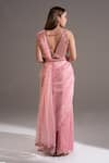 Shop_Shloka Sudhakar_Pink Organza, Suede Floral V Neck Scallop Saree With Blouse _at_Aza_Fashions