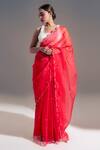 Buy_Shloka Sudhakar_Red Organza, Crepe Floral Square Neck Saree With Embroidered Blouse _at_Aza_Fashions