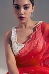 Shloka Sudhakar_Red Organza, Crepe Floral Square Neck Saree With Embroidered Blouse _Online_at_Aza_Fashions