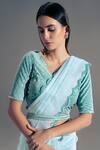 Shloka Sudhakar_Blue Organza, Suede Cutdana V Neck Cutwork Saree With Embroidered Blouse _Online_at_Aza_Fashions