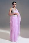 Buy_Shloka Sudhakar_Purple Suede Embroidered Floral V Neck Organza Saree With Blouse _at_Aza_Fashions