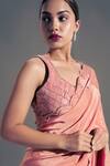 Shloka Sudhakar_Pink Crepe, Suede Floral Scallop Saree With Embroidered Blouse _Online_at_Aza_Fashions