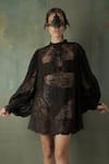 Nidhi Yasha_Black Viscose Embroidered Crew Neck Balloon Sleeve Dress  _Online_at_Aza_Fashions