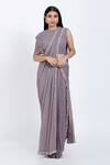 Buy_Vedangi Agarwal_Purple Georgette Pre-draped Saree With One Shoulder Blouse _at_Aza_Fashions