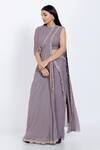 Buy_Vedangi Agarwal_Purple Georgette Pre-draped Saree With One Shoulder Blouse _Online_at_Aza_Fashions