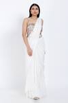 Buy_Vedangi Agarwal_White Crepe Pre-draped Saree _Online_at_Aza_Fashions