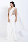 Buy_Vedangi Agarwal_White Crepe Pre-draped Saree _at_Aza_Fashions