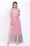 Buy_Vedangi Agarwal_Pink Georgette V Neck Embroidered Gown _at_Aza_Fashions