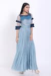 Vedangi Agarwal_Blue Flat Chiffon Round Pleated Embroidered Gown _Online_at_Aza_Fashions