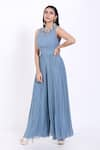 Buy_Vedangi Agarwal_Blue Georgette Round Pleated Jumpsuit _at_Aza_Fashions