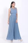 Vedangi Agarwal_Blue Georgette Round Pleated Jumpsuit _Online_at_Aza_Fashions