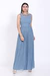 Buy_Vedangi Agarwal_Blue Georgette Round Pleated Jumpsuit _Online_at_Aza_Fashions