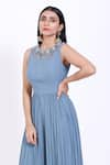 Shop_Vedangi Agarwal_Blue Georgette Round Pleated Jumpsuit _Online_at_Aza_Fashions