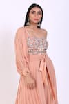 Vedangi Agarwal_Peach Georgette Asymmetric One Shoulder Embroidered Jumpsuit _Online_at_Aza_Fashions