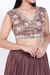 Vedangi Agarwal_Brown Tabby Silk V Neck Embroidered Lehenga Set _at_Aza_Fashions