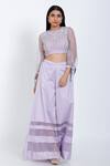 Vedangi Agarwal_Purple Satin Round Embroidered Asymmetric Top And Palazzo Set _Online_at_Aza_Fashions