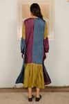 Shop_Ayaka_Blue 100% Mulberry Silk Round Color Block Tiered Dress _at_Aza_Fashions