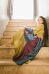 Ayaka_Blue 100% Mulberry Silk Round Color Block Tiered Dress _Online_at_Aza_Fashions