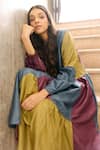 Shop_Ayaka_Blue 100% Mulberry Silk Round Color Block Tiered Dress _Online_at_Aza_Fashions