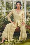 Buy_Rococo_Yellow Organza, Net Bead Work, Sequins Eva Embroidered Jacket And Sharara Set _at_Aza_Fashions