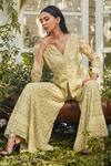Buy_Rococo_Yellow Organza, Net Bead Work, Sequins Eva Embroidered Jacket And Sharara Set _Online_at_Aza_Fashions
