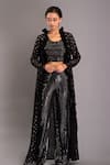 Buy_Evra by Nikita_Black Georgette Round Mirror Embellished Jacket And Pant Set_Online_at_Aza_Fashions