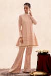 Buy_Evra by Nikita_Pink Georgette High Neck Collar Chikankari Short Tunic And Pant Set _at_Aza_Fashions