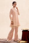 Shop_Evra by Nikita_Pink Georgette High Neck Collar Chikankari Short Tunic And Pant Set _at_Aza_Fashions