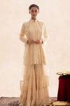 Buy_Evra by Nikita_Gold Georgette Mandarin Collar Chikankari Kurta Sharara Set _at_Aza_Fashions