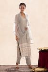 Evra by Nikita_Grey Georgette V Neck Chikankari Kurta Set _Online_at_Aza_Fashions