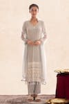 Buy_Evra by Nikita_Grey Georgette V Neck Chikankari Kurta Set _Online_at_Aza_Fashions