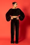 Buy_Evra by Nikita_Black Velvet Boat Puff Sleeve Crop Top And Pant Set _at_Aza_Fashions