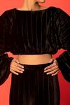 Buy_Evra by Nikita_Black Velvet Boat Puff Sleeve Crop Top And Pant Set _Online_at_Aza_Fashions