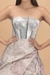 Shop_Monisha Jaising_Grey Embossed Straight Neckline Bandeau Corset Gown  _at_Aza_Fashions