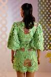 Shop_Pankaj & Nidhi_Green Tulle 3d Floral Applique V Neck Exquisita Puff Sleeve Dress _at_Aza_Fashions