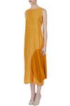 Buy_Ezra_Yellow Satin Linen Midi Dress_Online_at_Aza_Fashions