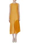 Shop_Ezra_Yellow Satin Linen Midi Dress_Online_at_Aza_Fashions